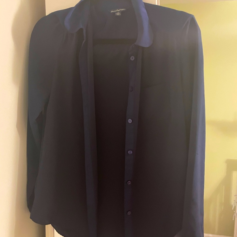 Blue Silk Button Down